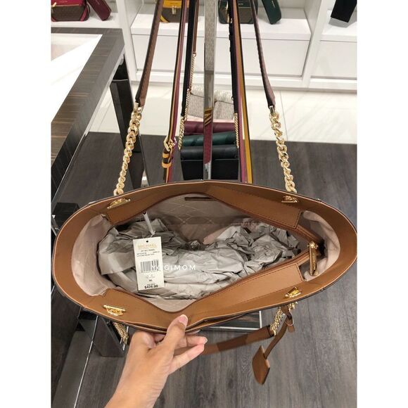 BUNDLE MICHAEL KORS Jet Set Travel Large Chain Shoulder Tote Cell wallet Vanilla - Picture 5 of 12